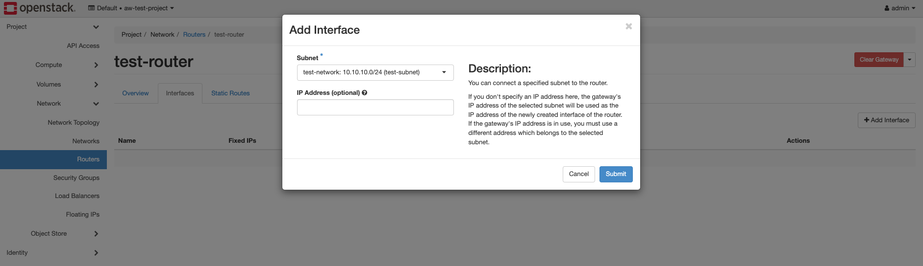 Openstack add Interface to Router