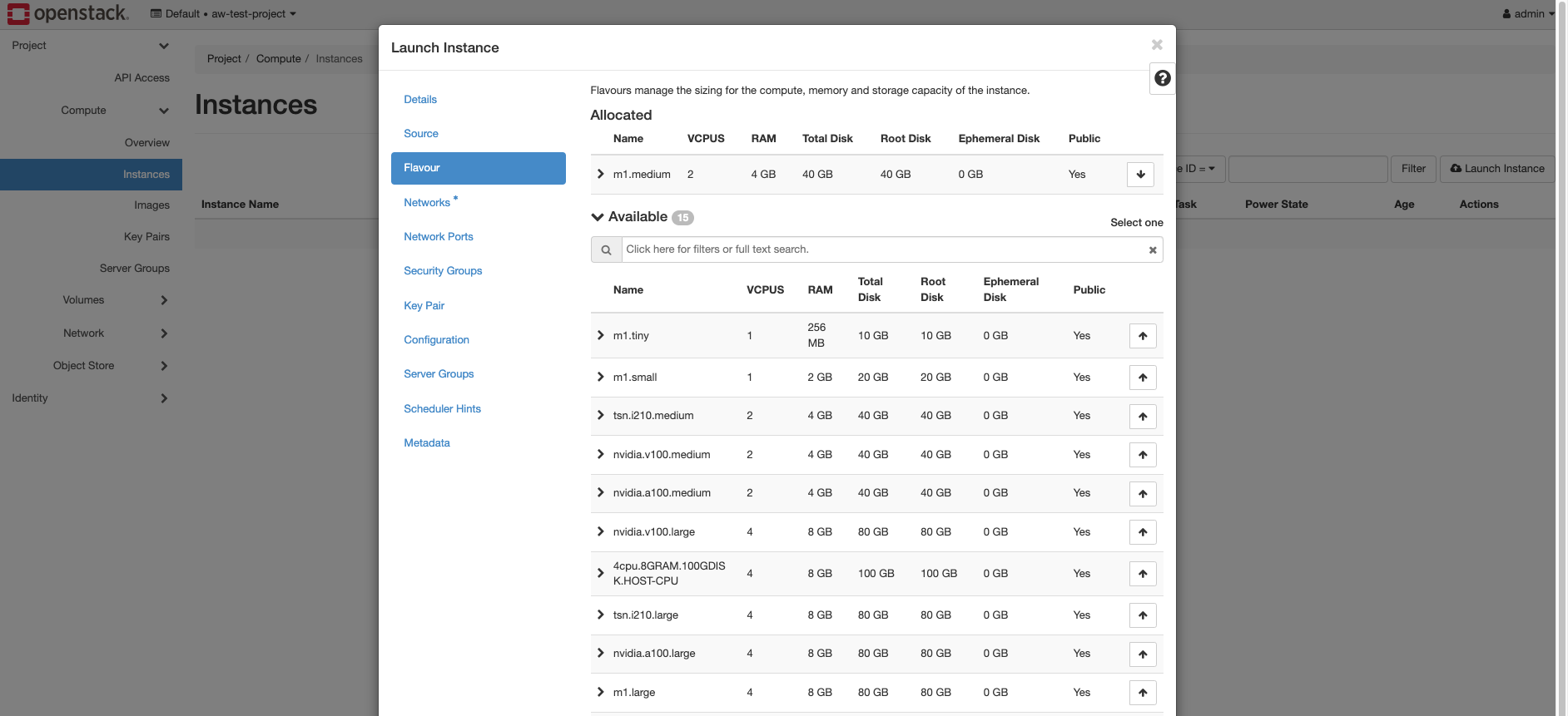 Launch Instance - Flavour