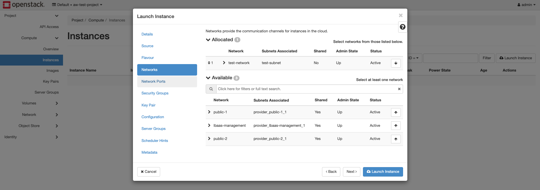 Launch Instance - Networks